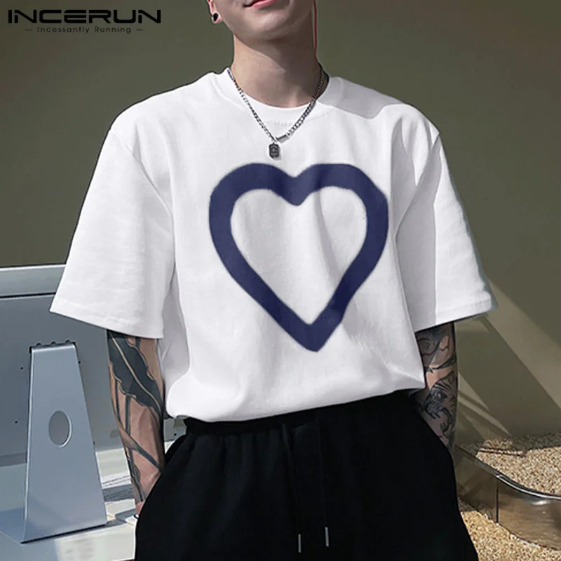 

Fashion Casual Style Tops INCERUN Men's Funny Contrast Color Love T-shirts Stylish All-match O-Neck Short Sleeve Camiseta S-5XL