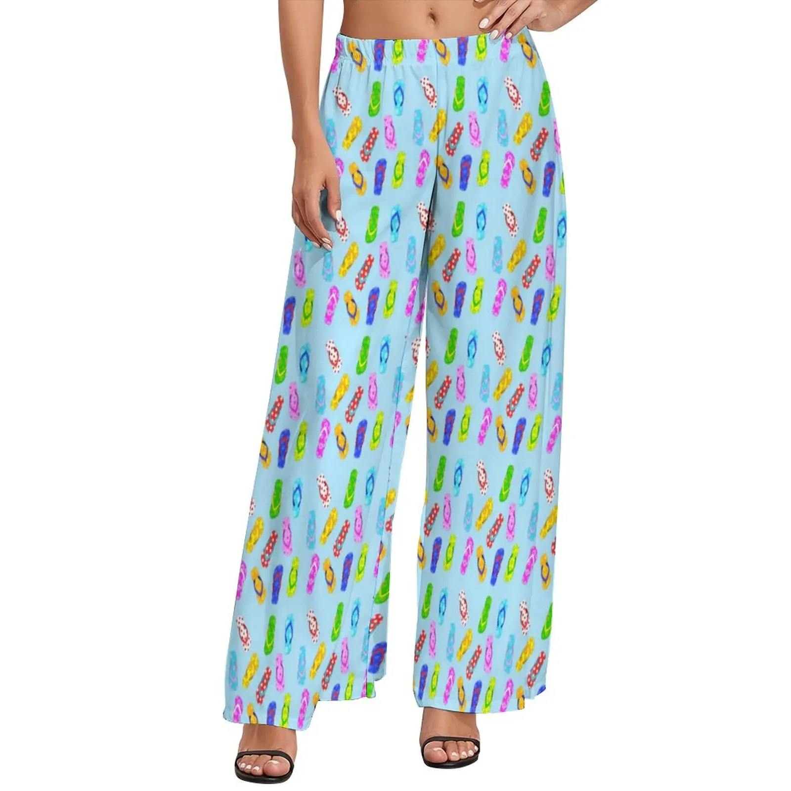 

Colorful Vacation Pants Summer Flip Flop Pattern Home Wide Leg Pants Female Oversize Streetwear Printed Straight Trousers