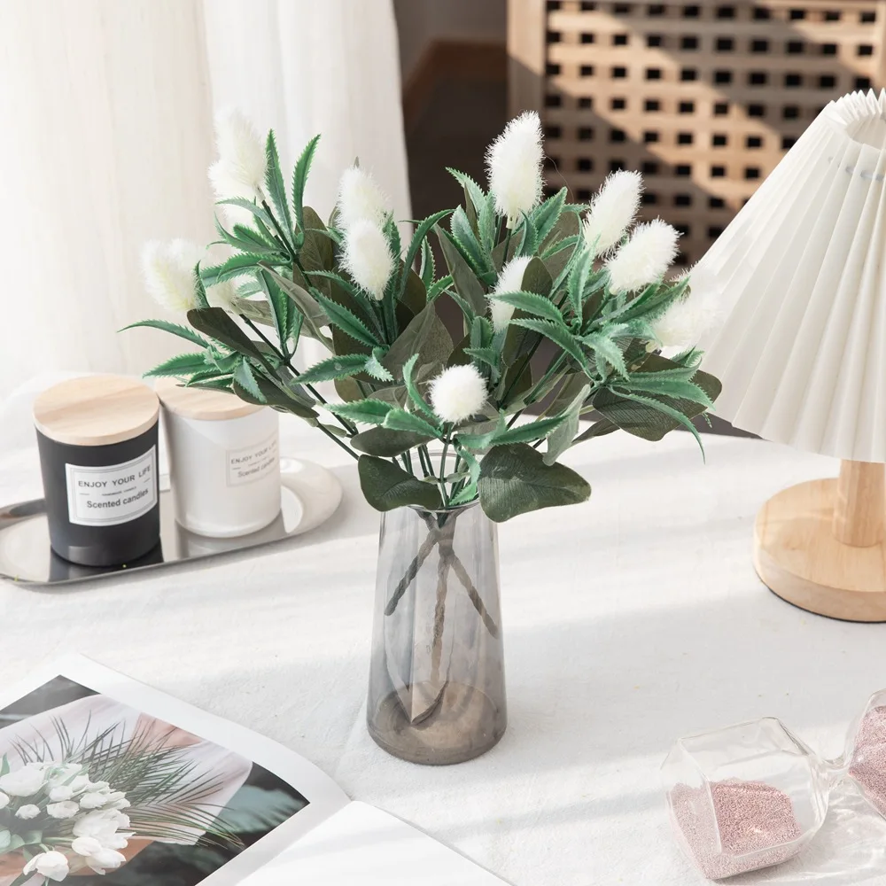 

New Product Small Rabbit Tail Bunch Simulation Flowers and Green Plants Wedding Home Hotel Living Room Table Decoration Crafts