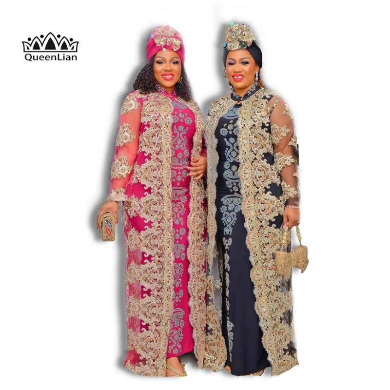 

Женское длинное платье с вышивкой и узором из прессованных страз, с шарфом (LSCP #)