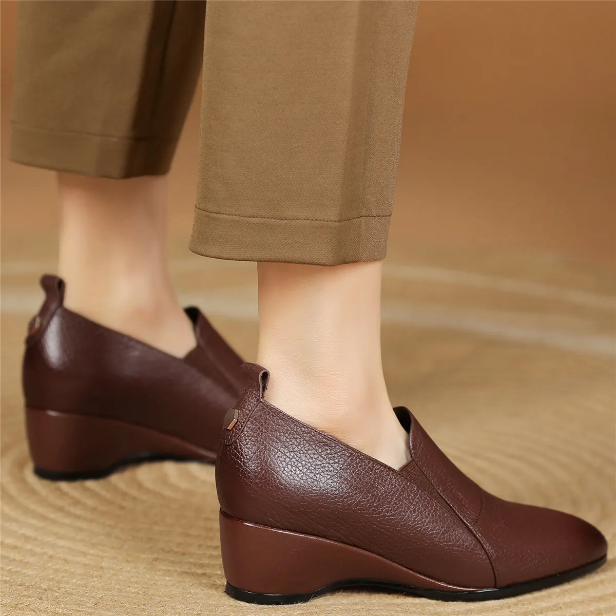 Wedges Oxfords Party Shoes Women Slip On Genuine Leather Med Heels Platform Pumps Female Round Toe Fashion Sneakers Casual Shoes