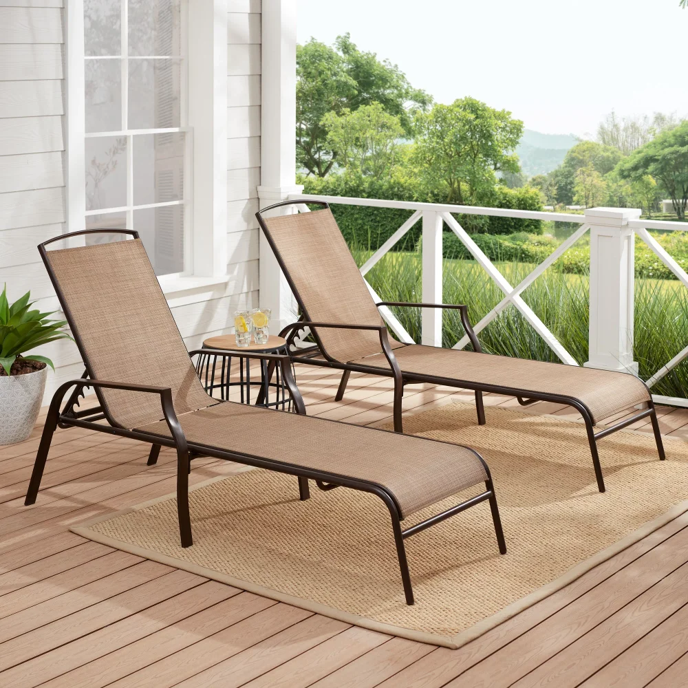 

Sand Dune Reclining Steel Outdoor Chaise Lounge - Set of 2, Beige/Black