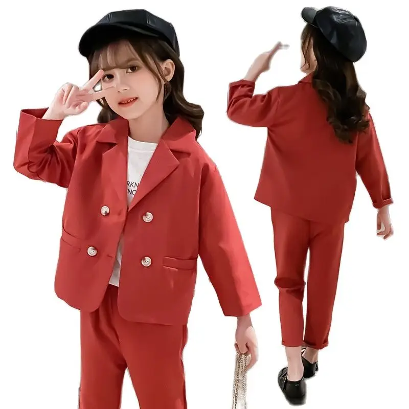 

Girls children's clothes spring and autumn suits fashion suits plaid suit + pants 2-piece set of baby clothes black suit jackets