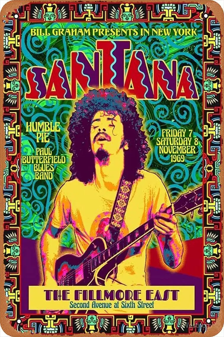 

Постер Santana 12X8 дюймов, винтажный металлический жестяной знак, домашний декор, гараж, мужская пещера, настенное искусство, металлическая плас...