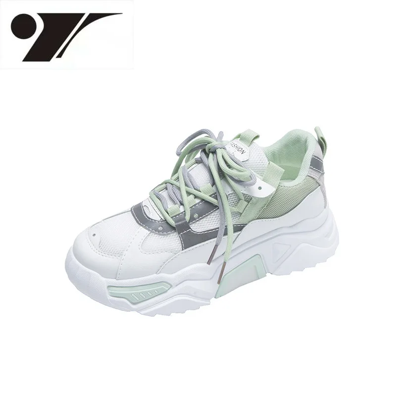 

Модная Новая женская обувь, дышащая повседневная обувь на платформе с блокировкой цвета, увеличивающая рост удобная женская спортивная обу...