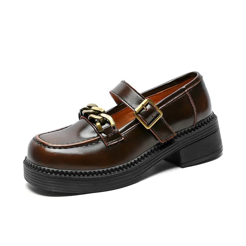 

Осень 2022 искусственная кожа с толстой подошвой модная Пряжка ремешок Повседневная обувь Оксфорд для женщин черные маленькие кожаные туфли