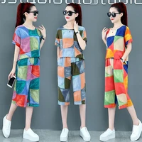 new cartoon cotton casual suit for women cropped trousers short sleeved set summer fashion home clothing homewear