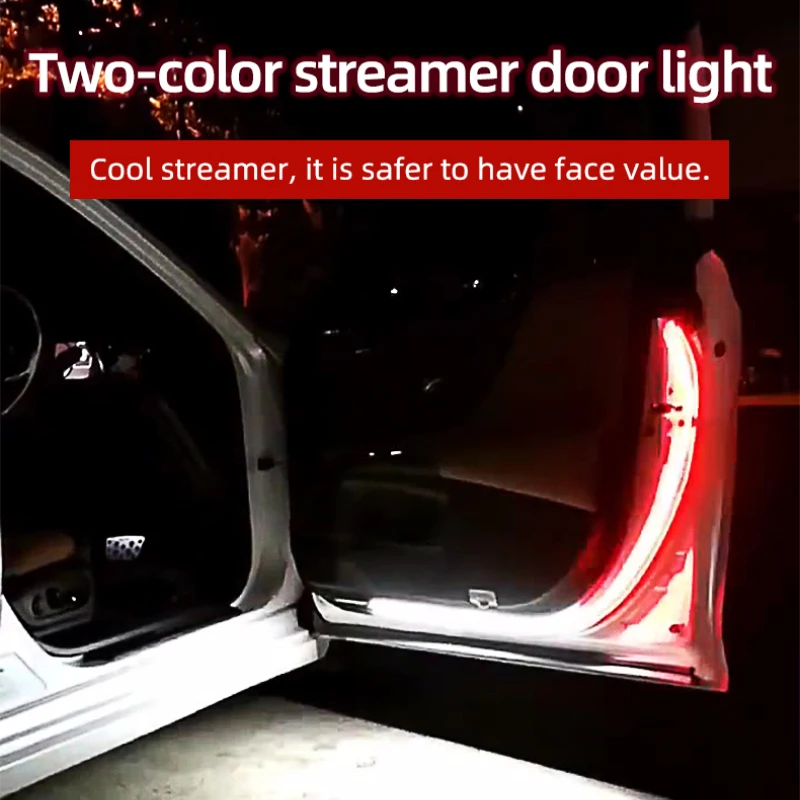 

2Pcs LED Strip Car Door Anti-Collision Universal Sticker Decorative Red-white Atmosphere Lamp Warning Light Welcome Lights Belt