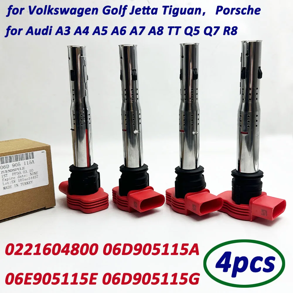 4 упаковки OEM катушка зажигания 0221604800 06E905115E 06D905115 06D905115A для Audi TT A4 VW Golf Jetta GTI 2.0L 2 0 T
