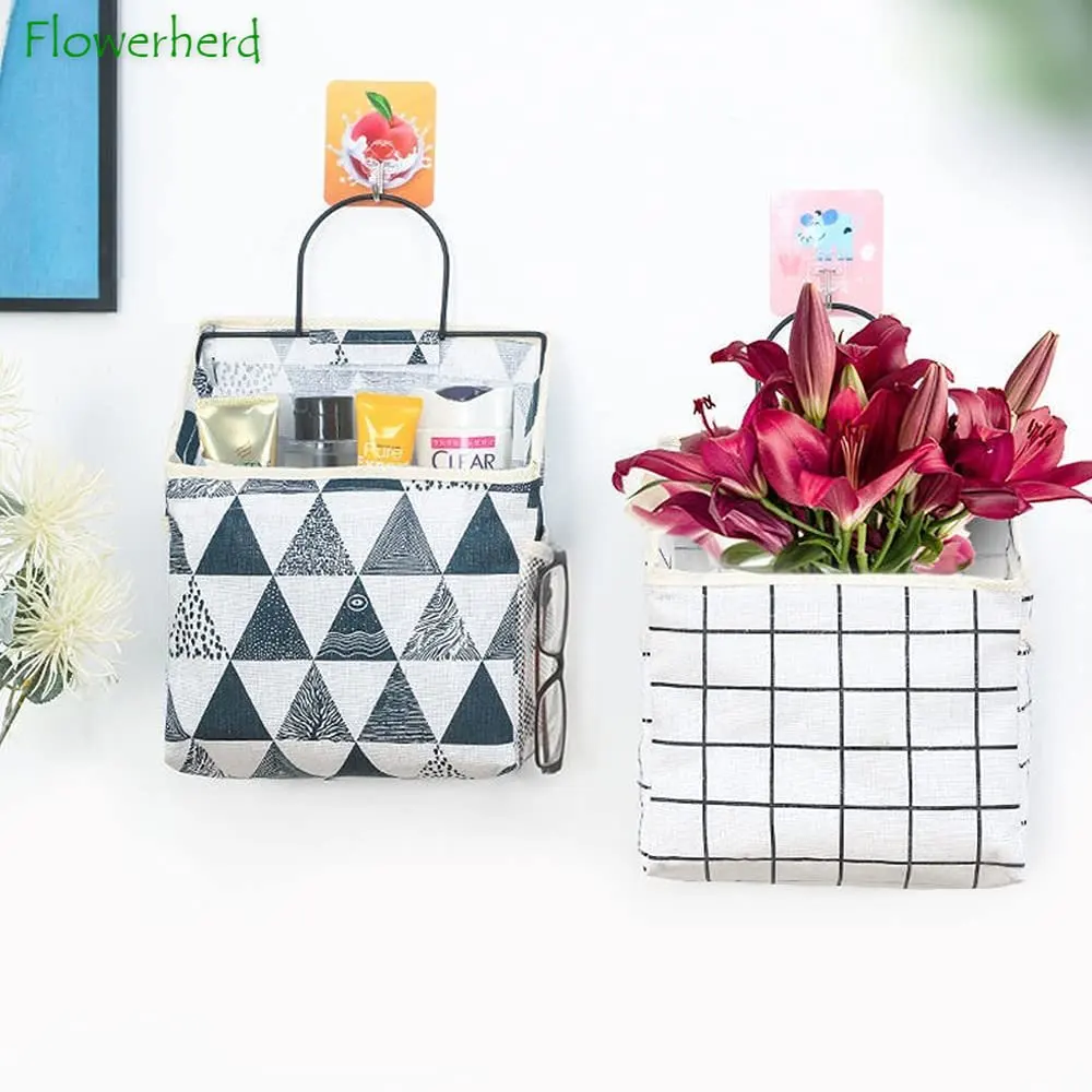 

Hanging Storage Baskets Decorative Waterproof Wall-Mounted Organizer Foldable Bags Hooks for Bathroom Kitchen Wall Door Closet