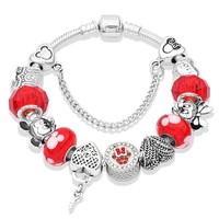 wholesale new luxury jewelry simple red glass beads panjia bracelet silver peach heart bracelet for women luxury jewelry