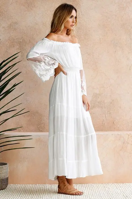 

Women's Dress Summer Slash Neck Lace Panel Party Dinner Bridesmaid Dresses Robe Boheme Femme Vestidos De Mujer Casual Verano