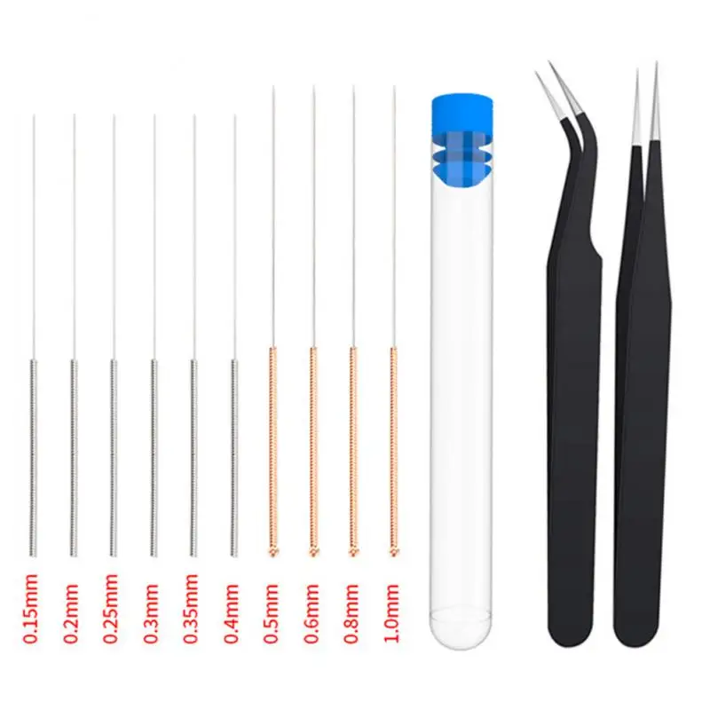 

3D Printer Nozzle Cleaning Kit With Brush 10 Pieces 0.4 Mm Wiper Nozzle Dredging Cleaning Needles 2 Types Sophisticated Tweezers