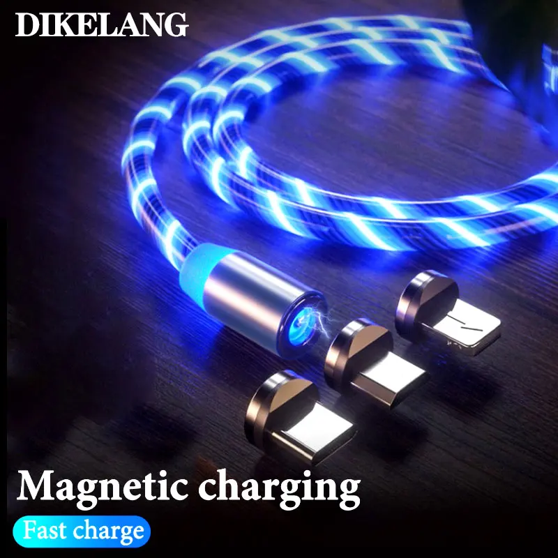 3 в 1 светящийся Магнитный кабель для передачи данных USB Micro C адаптер Pengisi Daya Cepat 2 м