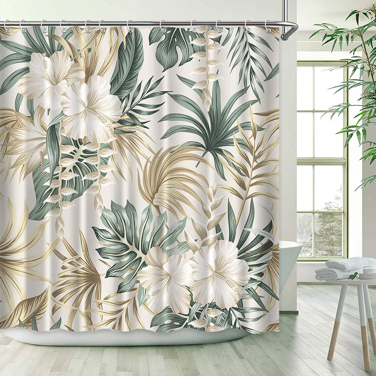tropical jungle plants shower curtain monkey palm trees leopard flamingo parrot green leaves scenery bathroom decor curtains set free global shipping