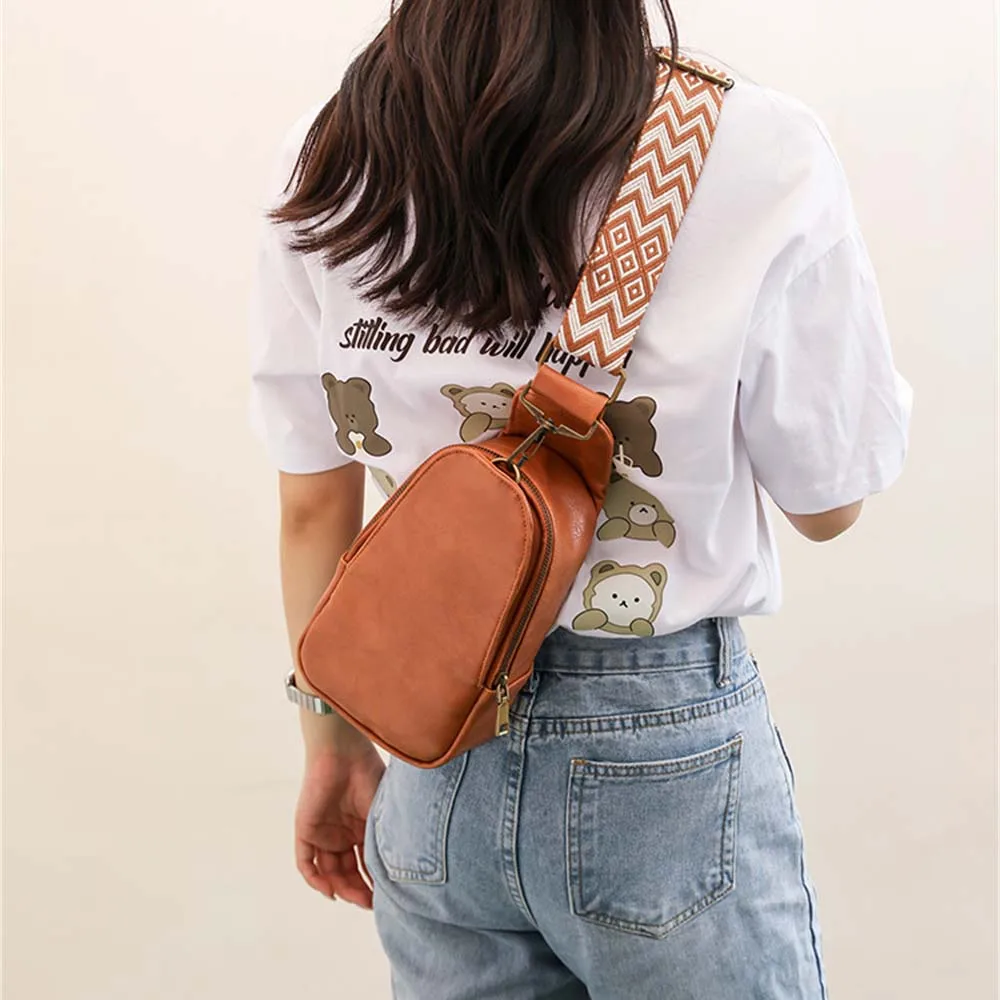 Vegan PU Leather Sling Bags Women Fashion Versatile Guitar Strap Crossbody Chest Bag Female Casual Vintage Boho Fanny Packs