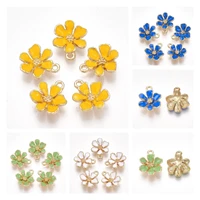 5pcs light green enamel flower charm alloy drop oil pendants for diy jewelry making earrings keychain accessories