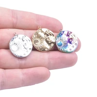 5pcslot stainless steel irregular round plaque charms sun moon star flower pattern coin pendant for earring making supplies
