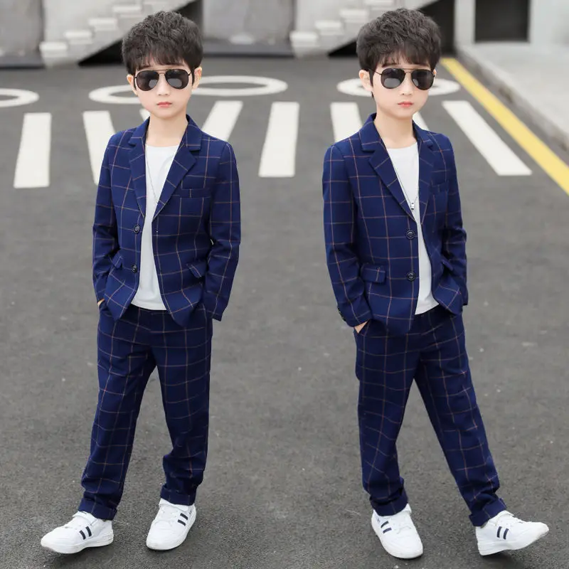 Best Design Suit for Boy Blazers 2021 Autumn Boys Suits Plaid Top + Pants Kids Boys Wedding Suit Wear Children Clothing Sets