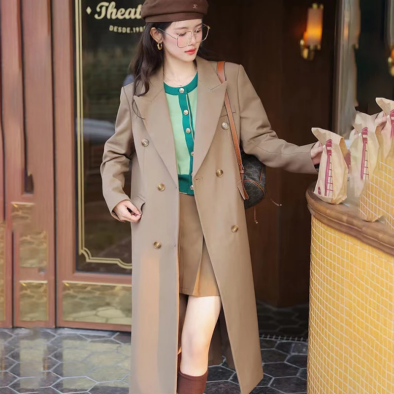 Роскошный женский длинный тренчкот Элегантная Модная Корейская уличная одежда