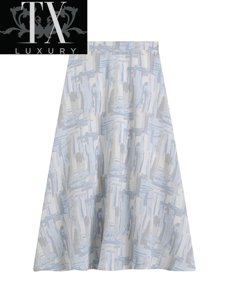 

Skirts Elegant High Waist Women Printed A Line Long Skirt Chic Vintage Korean Fashion Midi Jupe Longue Femme Autumn Clothes