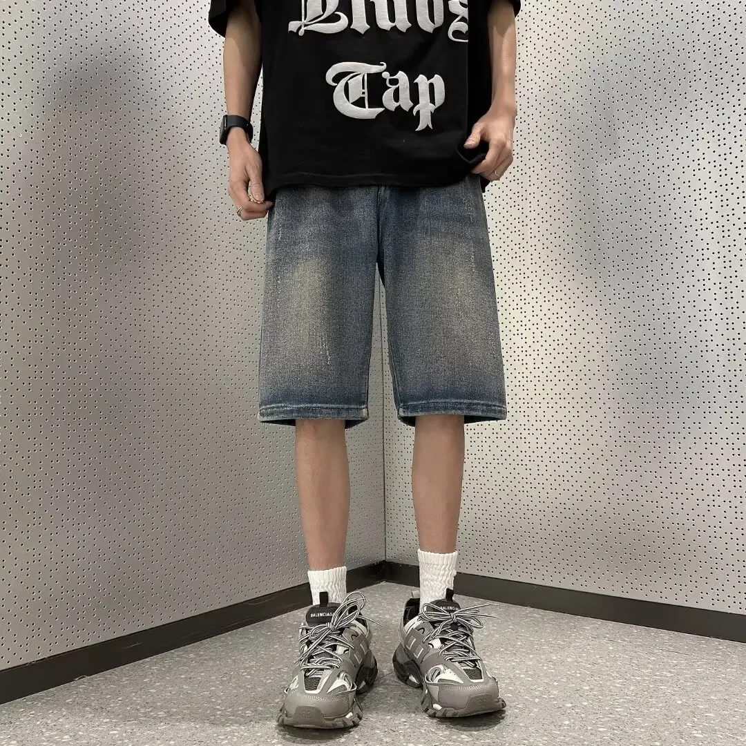 Модные мужские джинсовые шорты свободного кроя повседневные стильные