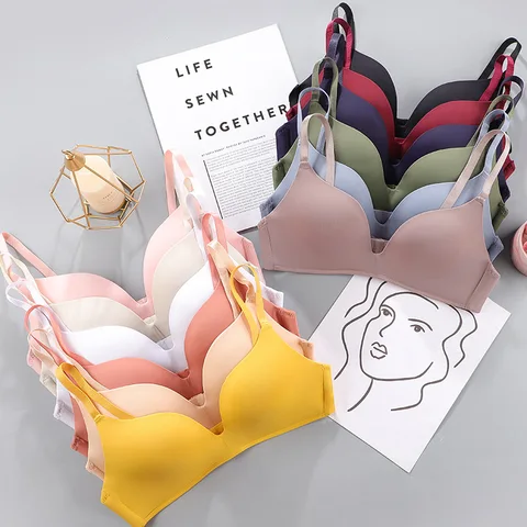 Summer Soft Brassieres Women Seamless Bra Sexy No Wire Push Up Underwear Girl Students Breathable Thin Candy Color Bras Vest Top