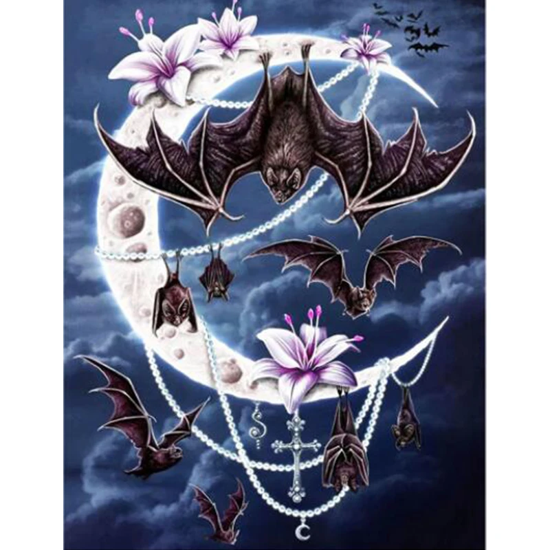 

Diy Diamond Painting Bat Full Square Round Diamond Mosaic Animal Embroidery Cross Stitch Kits Wall Home Decor