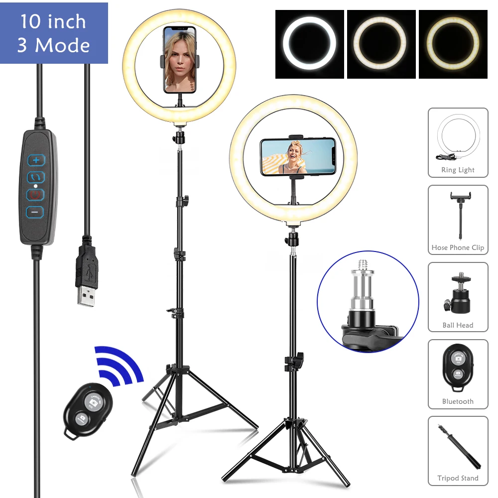 

SH 10 Inch LED Ring Light Photography With Tripod Stand Selfie Ring Light Photo Lighting For Photo Studio Youtube Make Up Video