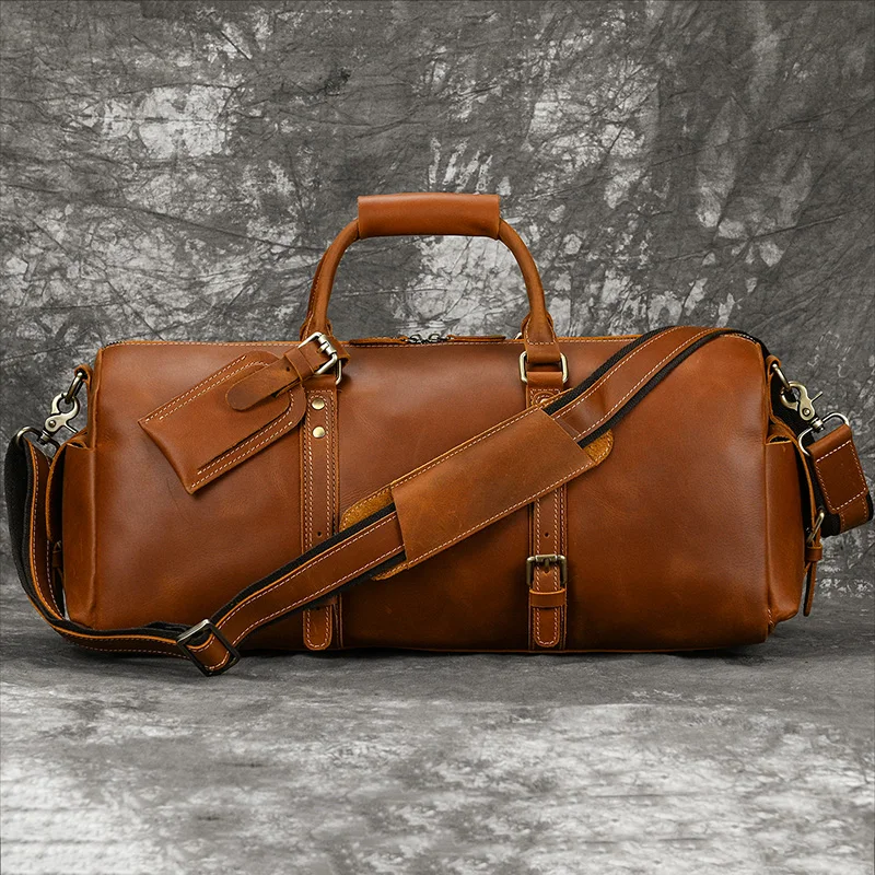 50cm Vintage Style Men's Leather Travel Duffle Bags 100% Cowhide Leather Travel Bag Baggage Bags On Luggage 2022 New Arrivals