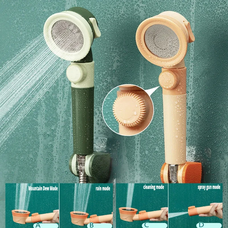 

Handheld Shower Head One-Key To Stop Adjustable Water Saving Shower Heads Washable ABS Free Bracket Bathroom Accessories Shower