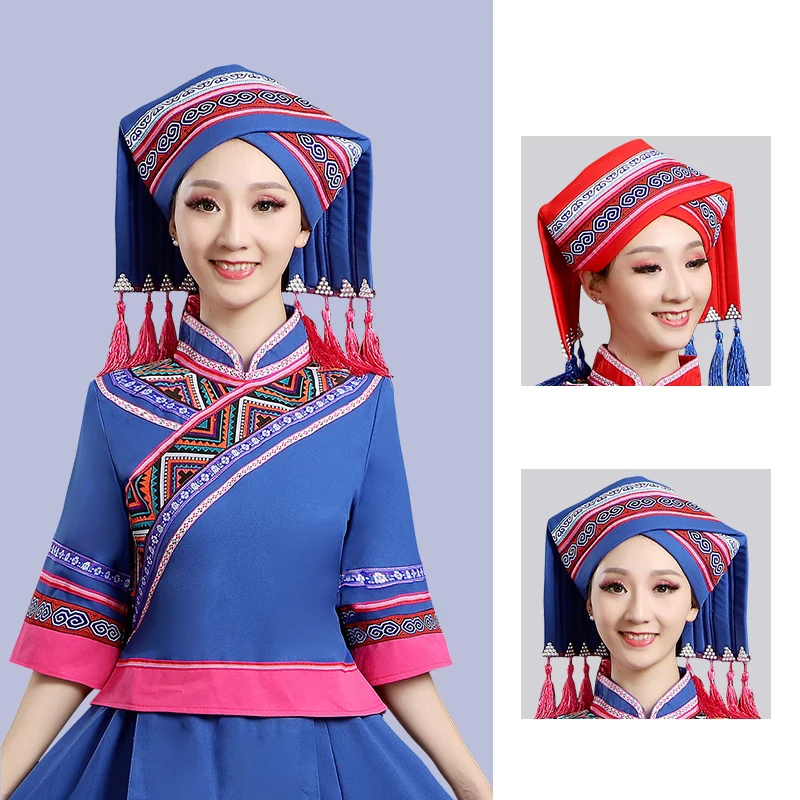 Chinese Miao Dance Hats National Traditions Miao Headdress Hat Minority Stage Performance Accessories Vintage Head Wear