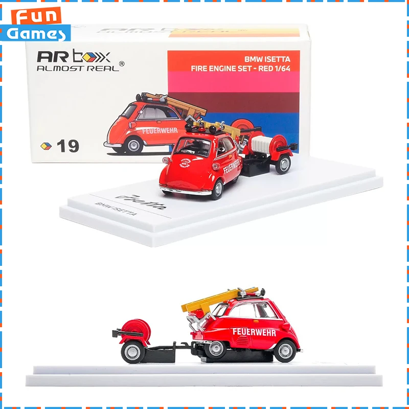 Фото Классическая модель BMW Isetta Egg Car Fire Fighting Version AR Box 1/64, статическая модель из сплава, изысканный декор, подарок для коллекционеров автомобилей №1