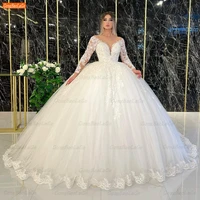 fluffy ivory wedding dress for women 2022 robe de mari%c3%a9e princesse ball gown bride dresses long sleeves appliqued hochzeitskleid