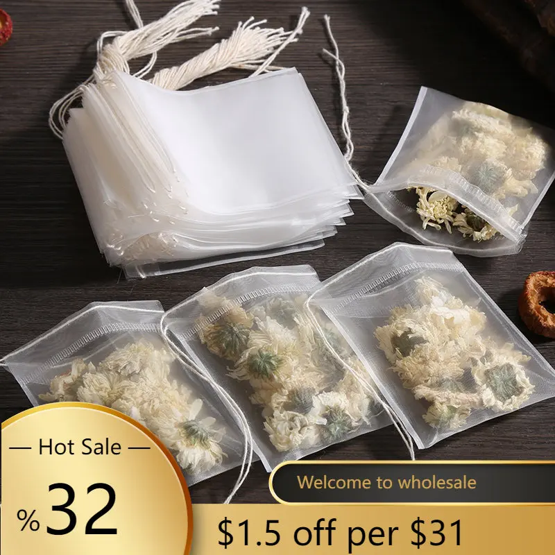 

50/100PCS Disposable Tea Bags Filter Bags for Tea Infuser with String Heal Seal, Food Grade Non-woven Fabric Spice Filters