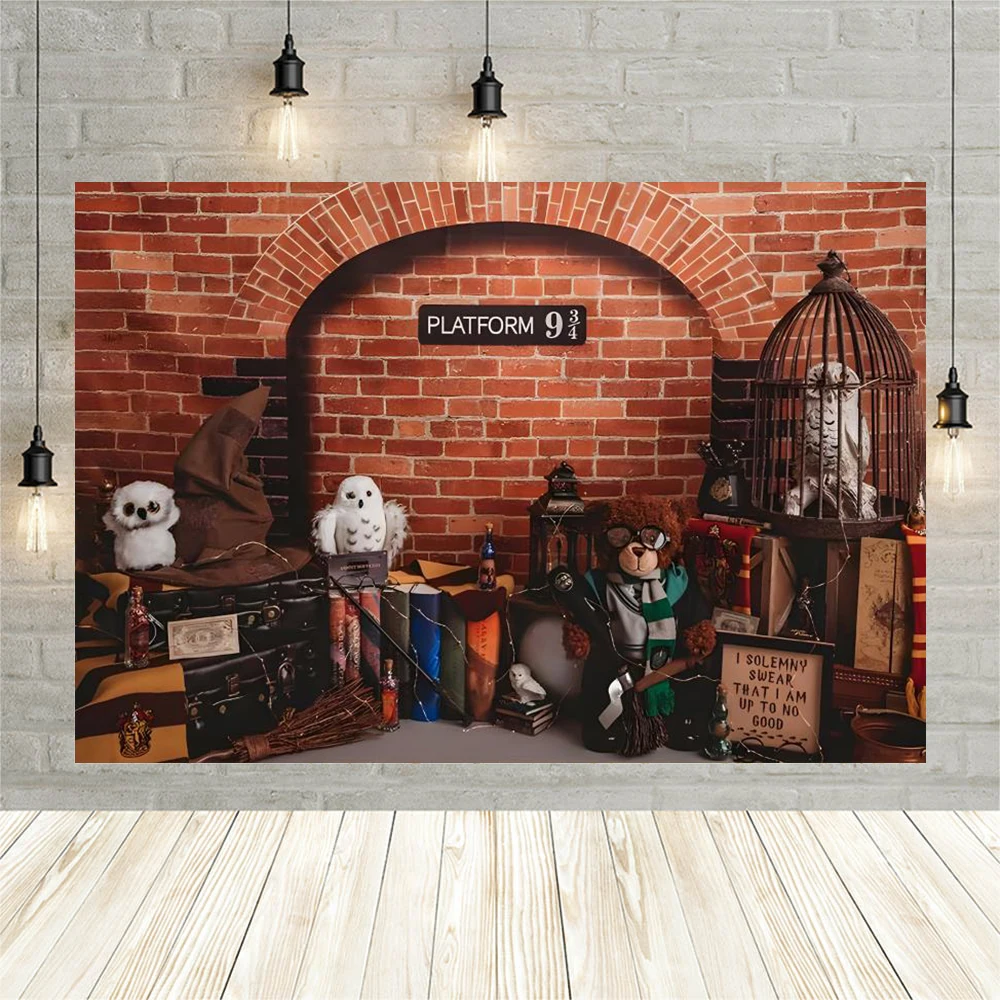 

Brick Wall 9 3/4 1st Birthday Backdrop Boy Castle Magic Background Photography Baby Shower Kids Magical Backdrops Poster