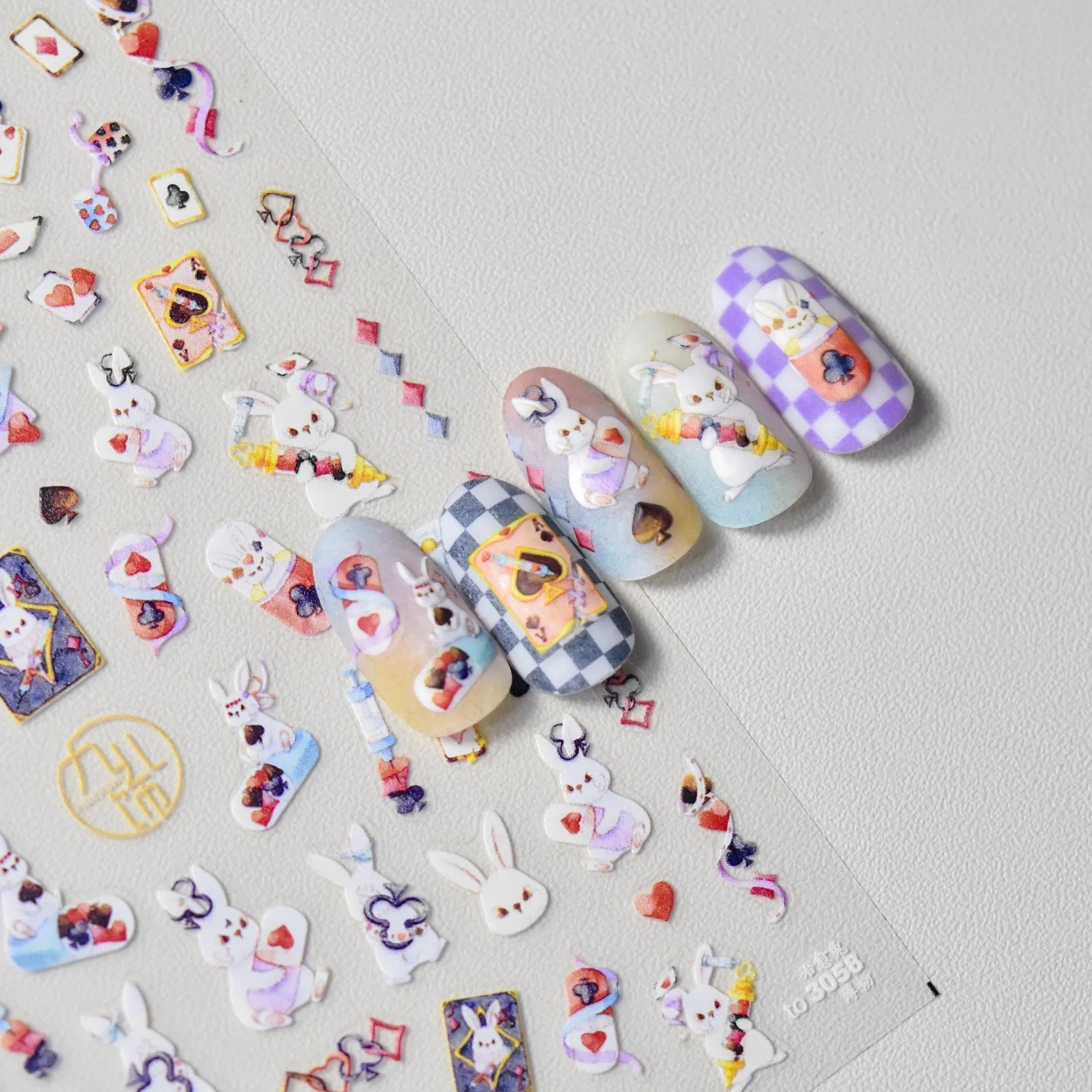 

2D Realistic Lovely White Healing Rabbits Poker Card Elements Adhesive Nail Art Stickers Decals Manicure Ornaments Accessories