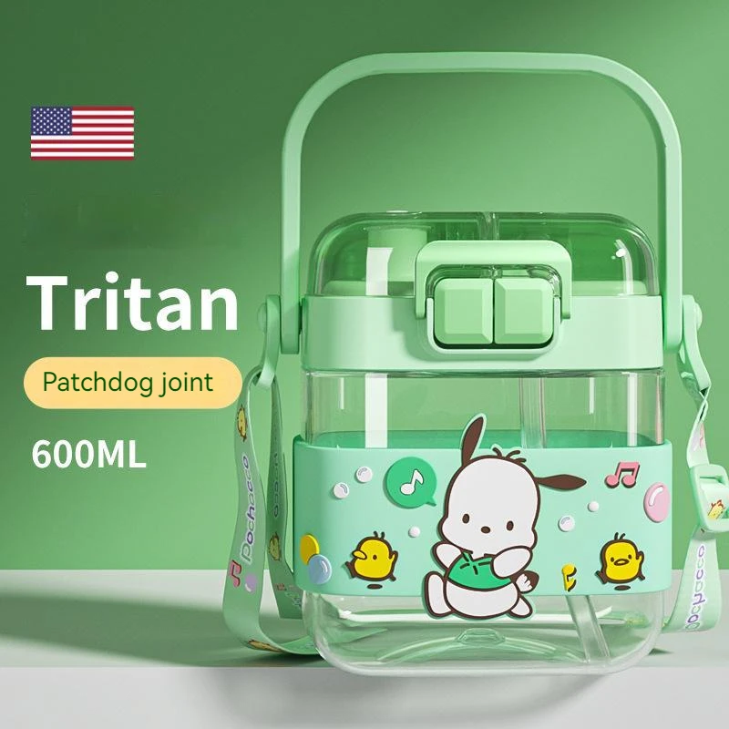 

Новинка 600 мл Sanrio большая емкость бутылка для воды Kawaii Hello Kitty Kuromi Cinnamoroll прозрачный пластиковый чайник с соломинкой портативная чашка