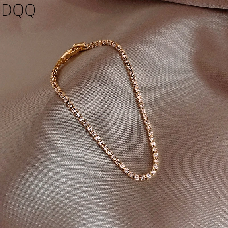 

DQQ Tennis Chain Bracelets For Women Fashion Small Cubic Zircon Crystal Rose Gold Color Wedding Party Friends Gift Jewelry 17cm