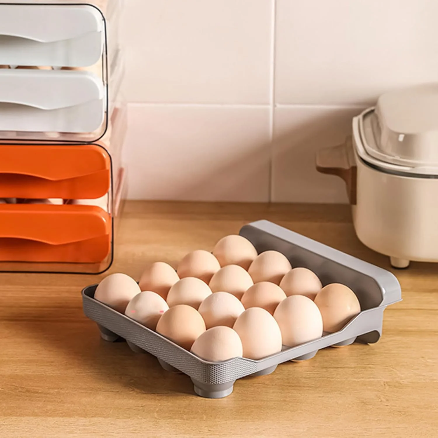Egg Case Refrigerator Organizer Double Layers Transparent 32 Grids Large Capacity Food Grade Pull Out Drawer Type Stable Stac