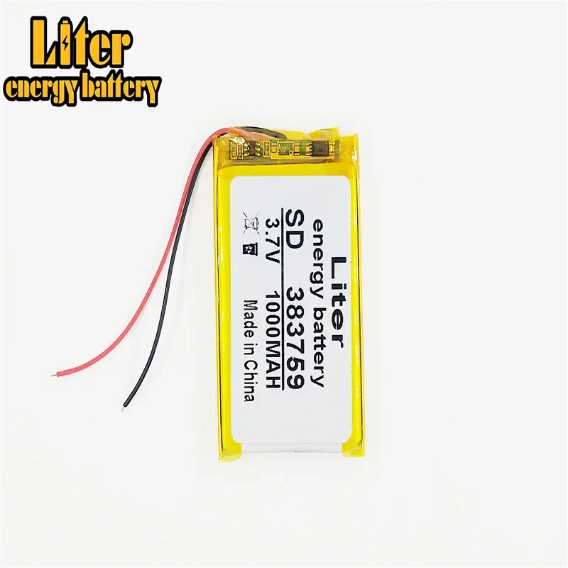 3.7V 1000mAH 383759 PLIB polymer lithium ion / Li-ion battery for GPS mp3 mp4 mp5 dvd bluetooth model toy mobile