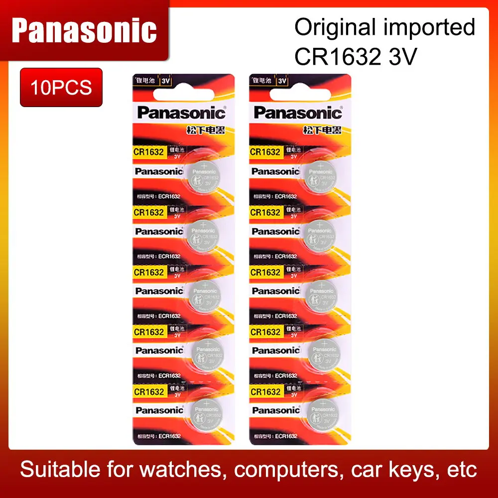 

10PCS Panasonic CR1632 3V Lithium Battery For Watch Remote Control Clock Car Keys CR 1632 DL1632 ECR1632 GPCE1632 Button Cell