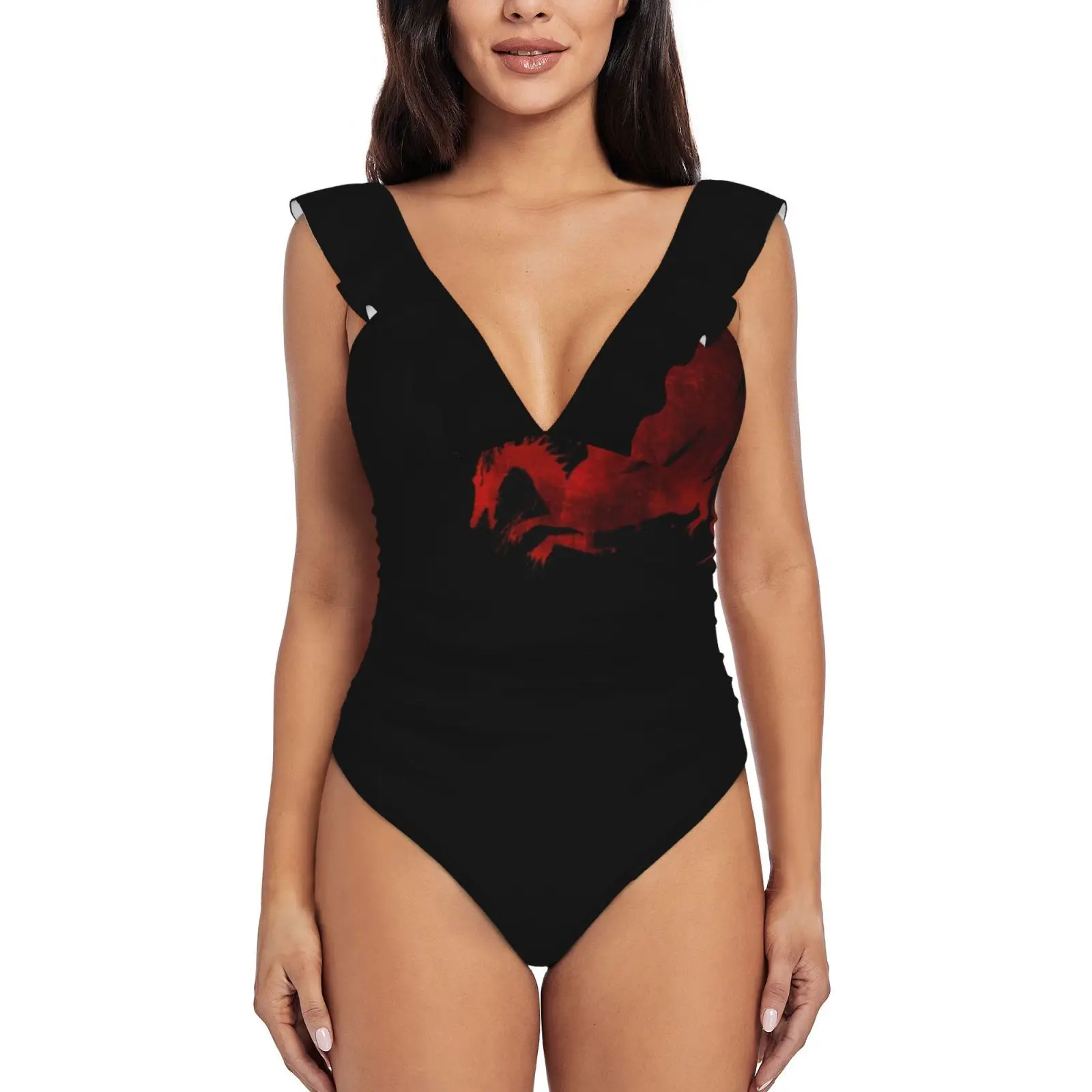 

Монокини с изображением дракона и дракона, новинка, Цельный купальник с оборками, Женский сексуальный купальник, купальник с принтом для же...