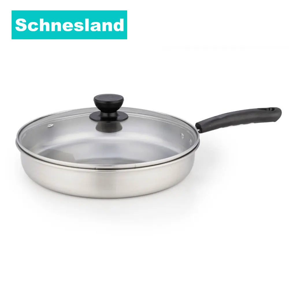 

Schnesland Frying Pans with Glass Lid Uncoated Skillet Wok Stainless Steel Pan