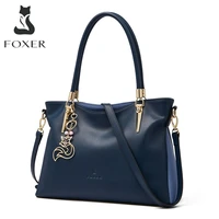 foxer top handle bag cowhide leather women handbags big shoulder bag female fashion purse lady large totes womens crossbody bag