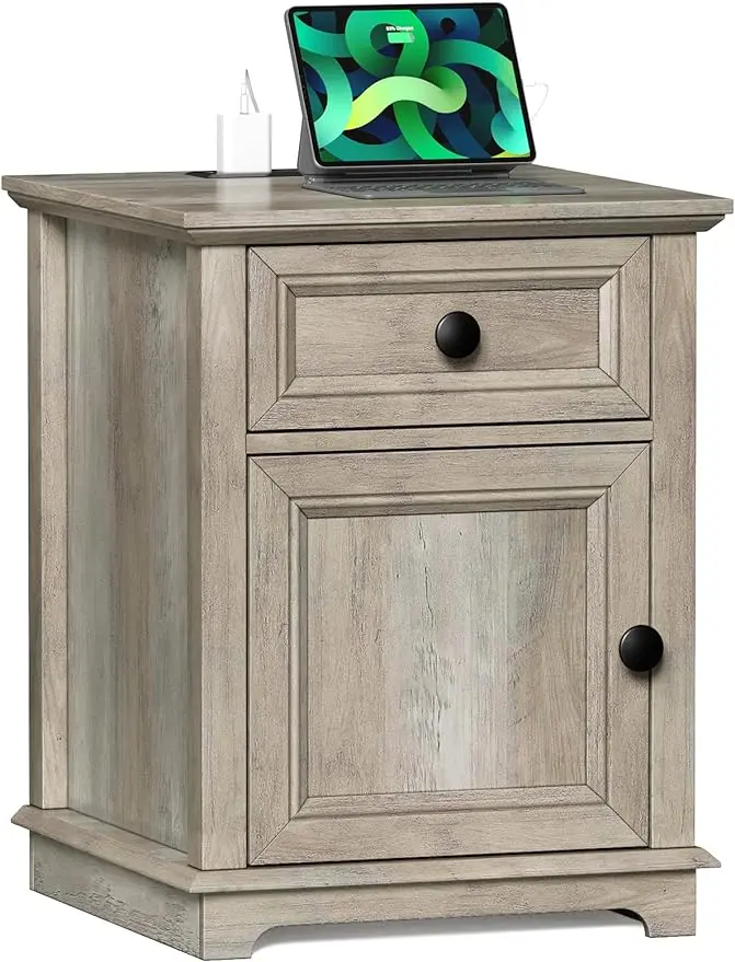 

REDAYFUR End Table with Fast Charging Station, 24" Tall Side Table with Drawer Storage and Adjustable Shelf, Charging Nightstand