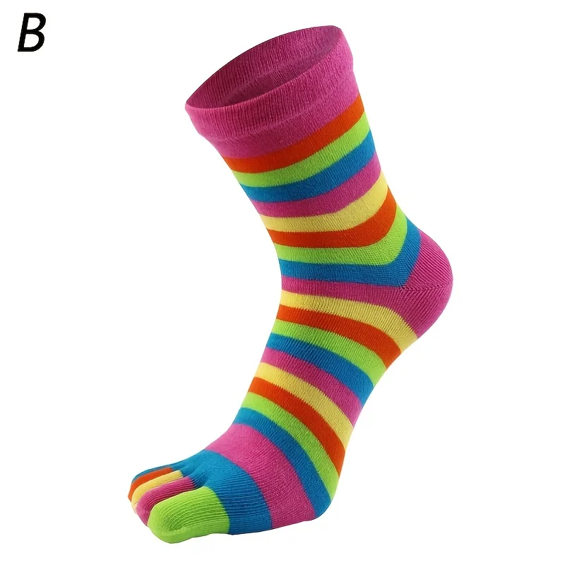 Rainbow Color Short Calf 5 Toes Split Socks, Cute Fitness Pilates Yoga Socks, Women's Socks