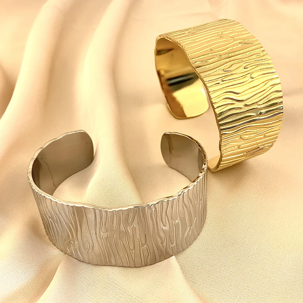 

316L Stainless Steel Wide Irregular Cuff Bracelet For Women Girl New Trend Adjustable Bangle Non-fading Jewelry Gift
