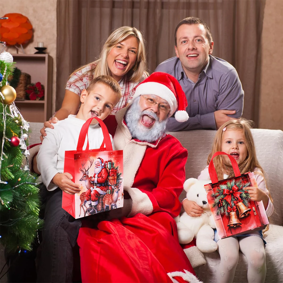 Christmas Gift Bags Non-woven HandBags Merry Decoration 2024 For Home Navidad Natal Xmas Packing New Year 2025