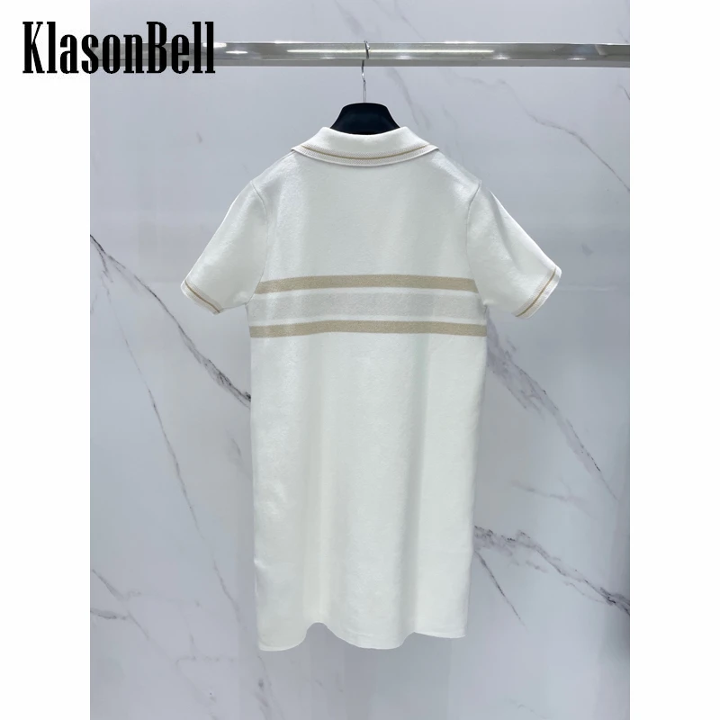 

5,4 KlasonBell, жаккардовое платье-поло контрастных цветов в полоску, с коротким рукавом и узелком, женское мини-платье